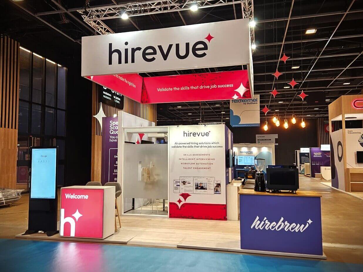 trade show booth for Hirevue at Unleash World 2025